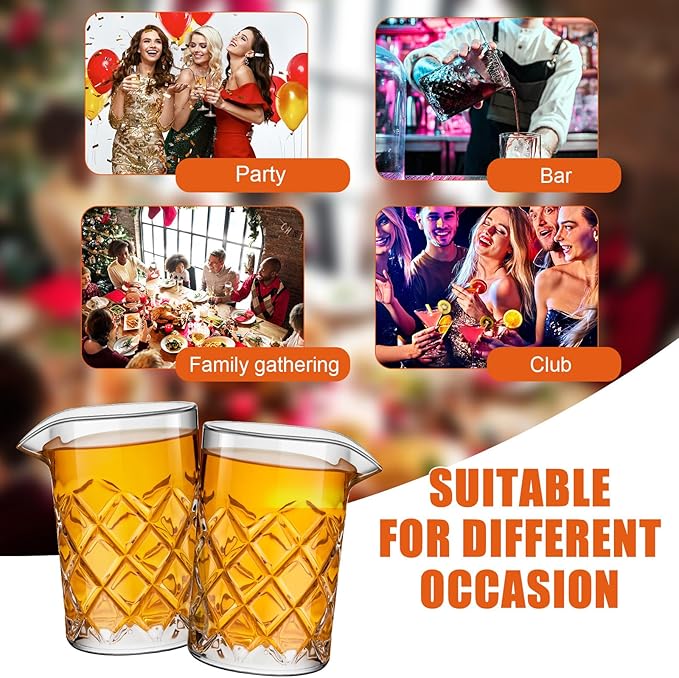 Dandat Cocktail Mixing Glass Crystal Stirring Glass Thick Bottom Seamless Cocktail Pitcher for Home Bartender Bar Whiskey Martini Drink Shaker Accessories (4 Pcs,17 oz)
