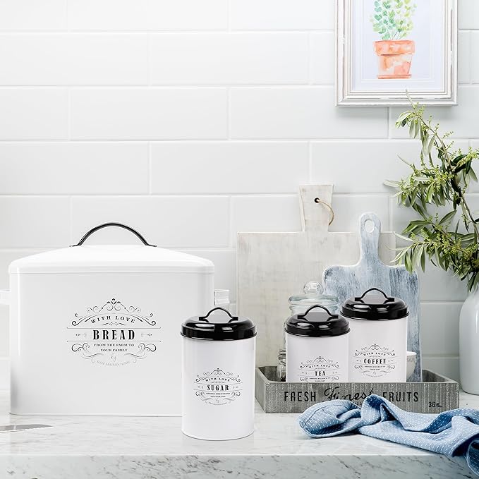 Baie Maison White Farmhouse Bread Box & Canister Set (Bread Box & Canister Set)