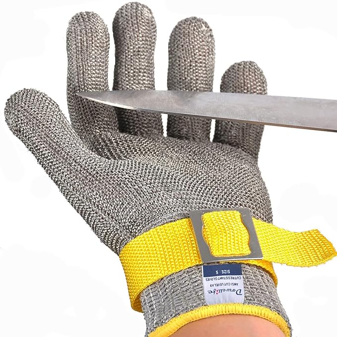 Dowellife ANSI A9 Cut Resistant Glove Food Grade, Stainless Steel Mesh Metal Knife Cutting Glove for Butcher Oyster Shucking Kitchen Mandoline Chef Slicing Fish Fillet (Small)
