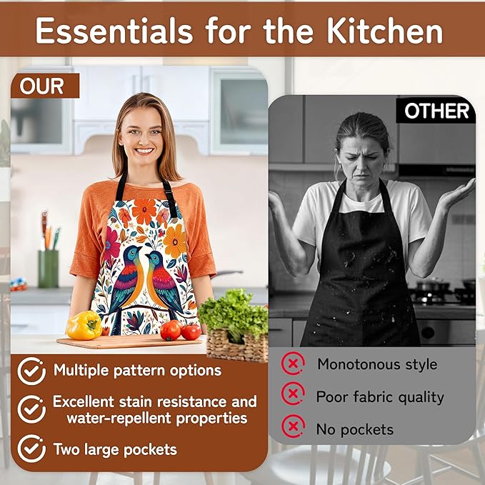 Apron with Pockets for Women, Adjustable Kitchen Cooking BBQ Chef Apron, Gifts for Mom Birthday, or Holidays