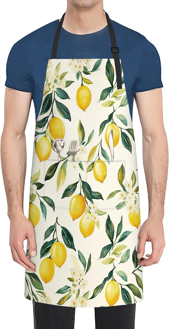 Kitchen Apron with Pocket,Waterproof Adjustable Neck and Long Ties, Cooking Baking Gardening Painting Apron for Women