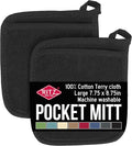 RITZ Terry Pocket Mitt & Hot Pad: Unparalleled Heat Resistant, Durable 100% Cotton – Ergonomically Designed for Optimal Grip – Easy-Care Machine Washable – 2-Pack, Black