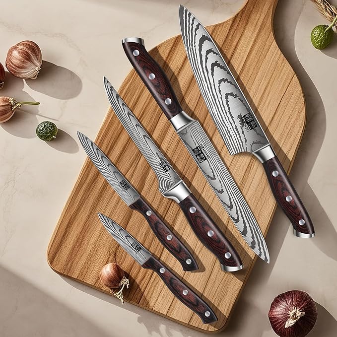SHAN ZU Japanese Chef Knife Set 5 PCS, High Carbon Stainless Steel Ultra Sharp Kitchen Knives for cooking, Professional Chef Knife Set with Ergonomic Pakkawood Handle