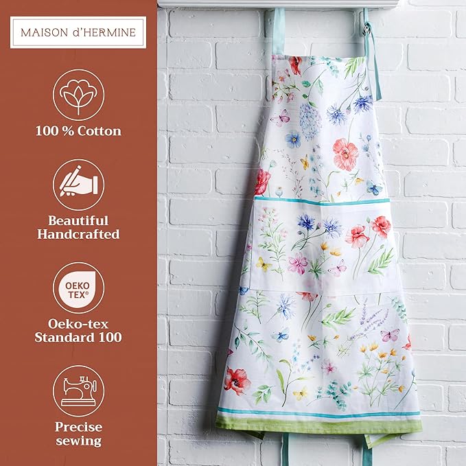 Maison d' Hermine 100% Cotton Apron for women with Pocket Kitchen Chef Apron for Men Cooking Gardening Server Waitress