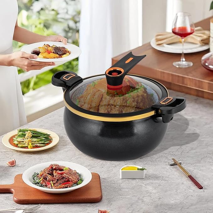 8L Micro Pressure Cooker, Non-Stick Pot Multi-Function Micro Pressure Cooking Pot for Induction Cookers, Gas Cookers, Electric Ceramic Stoves, Halogen Stoves (Black)