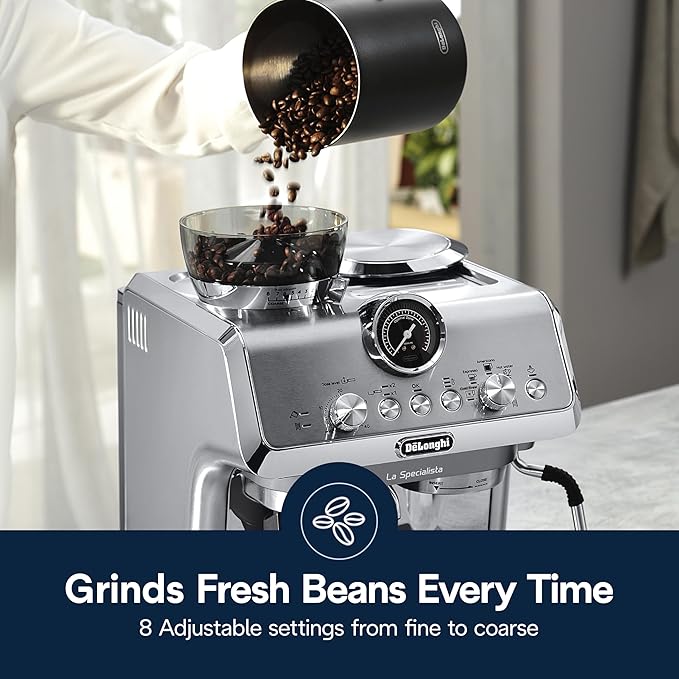 De'Longhi La Specialista Arte Evo Espresso Machine - Compact Cold Brew Coffee Maker with Grinder, Milk Steam Wand/Frother & Tamping Tools - Home Barista Kit for Lattes, Cappuccinos, Iced Coffee