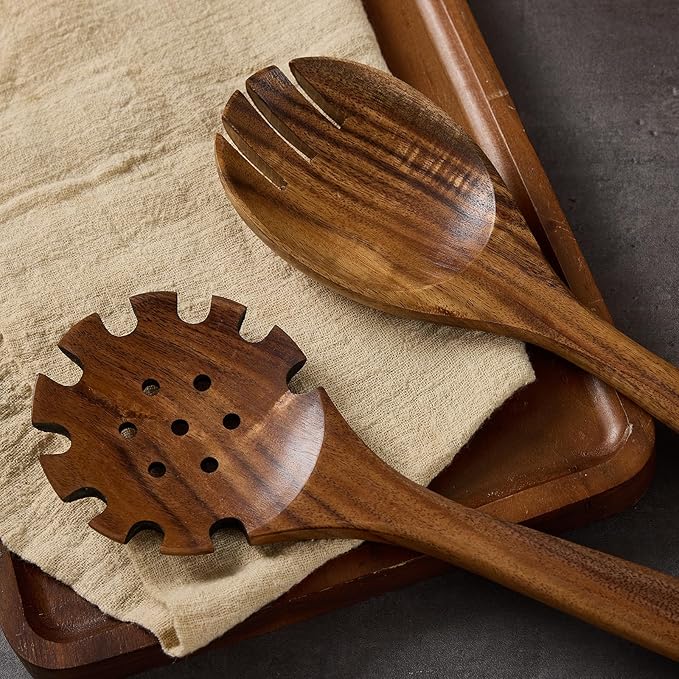 Wooden Kitchen Utensils Set, Teak Wood Cooking Spoons for Non-Stick Pans, 7 Pieces