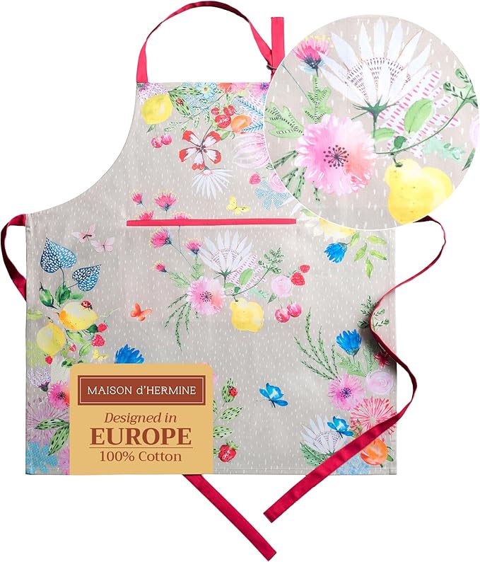 Maison d' Hermine 100% Cotton Apron for women with Pocket Kitchen Chef Apron for Men Cooking Gardening Server Waitress