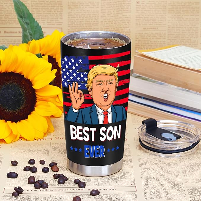 Gifts for Son from Mom Dad, Best Son Ever Gifts - Christmas Birthday Gift for Sons Adult, 20 OZ Sons Stainless Steel Insulated Travel Coffee Tumbler Cup