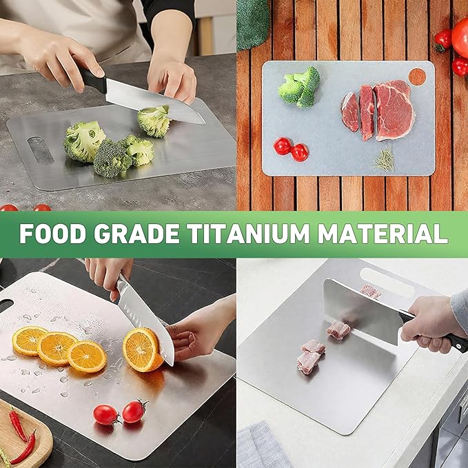 Katuchef Titanium Cutting Board, 2026 New 100% Pure Titanium Cutting Boards for Kitchen, Titan Cut Pro Double Sided Chopping Board, Non Toxic Dishwasher Safe Durable Cut for Meat Fruit Vegetable(L)
