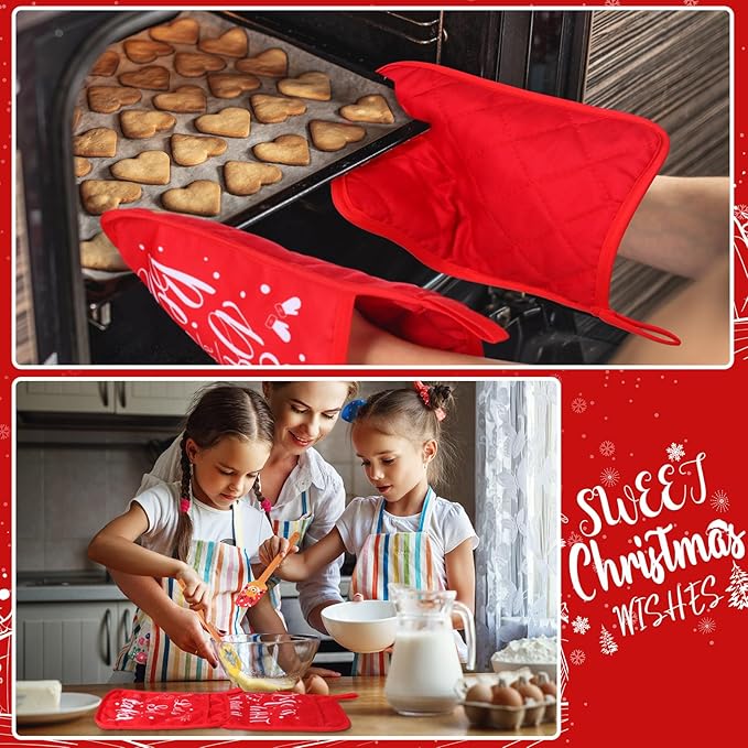 Yaomiao 24 Pcs Christmas Pot Holders with Silicone Spatula Set Wooden Handles Pot Holders for Christmas Kitchen Utensils xmas Baking Gifts for Neighbor Cooking Essentials(Cute)