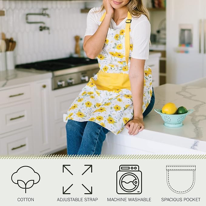 Adjustable Designer Kitchen Apron for Adults | Cotton Cooking Apron with Pockets and Adjustable Neck Buckle