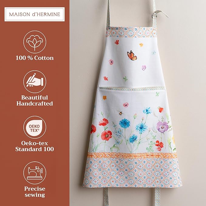 Maison d' Hermine 100% Cotton Apron for women with Pocket Kitchen Chef Apron for Men Cooking Gardening Server Waitress