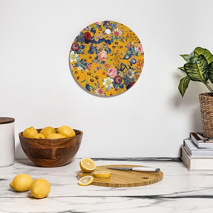 Society6 Bamboo Cutting Board- Kitchen Decor by Burcu Korkmazyurek - Unique Cutting Boards for Kitchen, 11.5" x 11.5" x 0.5", Summer Botanical Garden IX