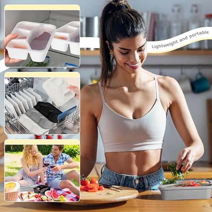 Honeydak 5 Pack Snack Containers 4 Compartment Bento Snack Boxes Reusable Lunchable Containers with Lids Divided Meal Prep Lunch Food Storage Box for School Work Travel(Black and White Ombre,Mixed)