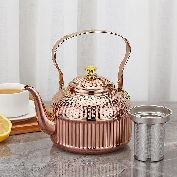SANQIAHOME Antique 1.2L (40Oz) Stainless Steel Teapot with Infuser copper