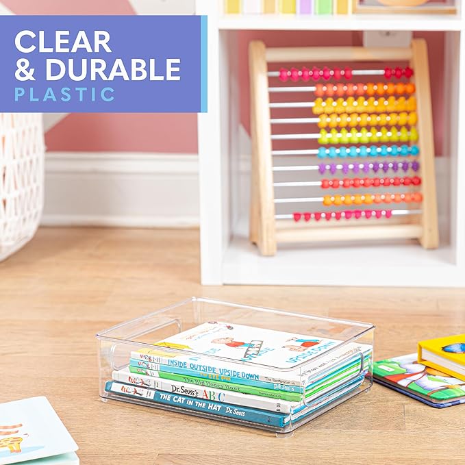 primebox Plastic Food Storage 6 Pack Clear Container Bin with Handles for Organizing Kitchen, Pantry, Refrigerator, Freezer, Pantry, Cabinet, Closet, Bathroom. Stackable 10”x8”x3”