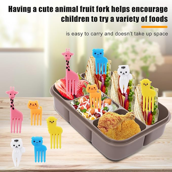 Bento box adult work lunch box, adult container, with 4 compartments, lunch container with cutlery (knife, fork, spoon, sauce box), animal fruit fork, microwave and dishwasher safe, Bee gray