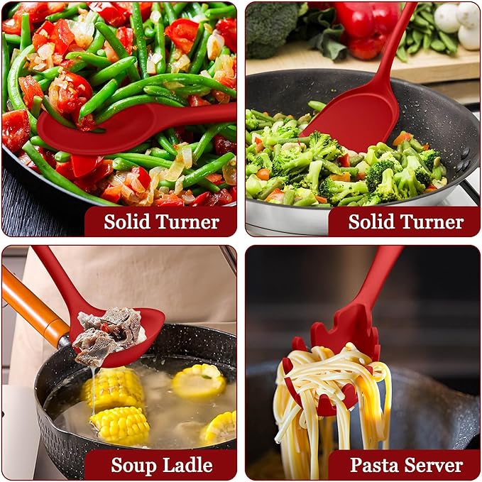 LIANYU 8-Piece Kitchen Utensils Set, Silicone Cooking Utensil Spatula Sets, Heat Resistant Cooking Gadgets Tools Set for Non-stick Cookware, Dishwasher Safe, Red