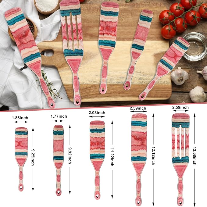 A5-3 Spurtle Set, Wooden Utensils for Cooking, Kitchen Utensils Set, Pakkawood Kitchen Cooking Utensils Set, Apartment Essentials Wood Serving Spatula spoon, Home & kitchen Gift