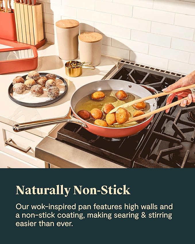 Caraway Non-Stick Stir Fry Pan - 12” Wok-Inspired Pan - Free From Forever Chemicals - High-Sloped Walls - Stainless Steel Handles - Perracotta