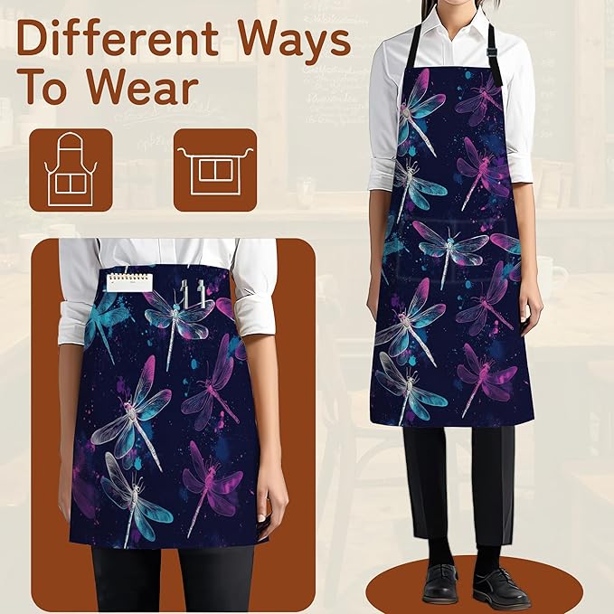 Apron with Pockets for Women, Adjustable Kitchen Cooking BBQ Chef Apron, Gifts for Mom Birthday, or Holidays
