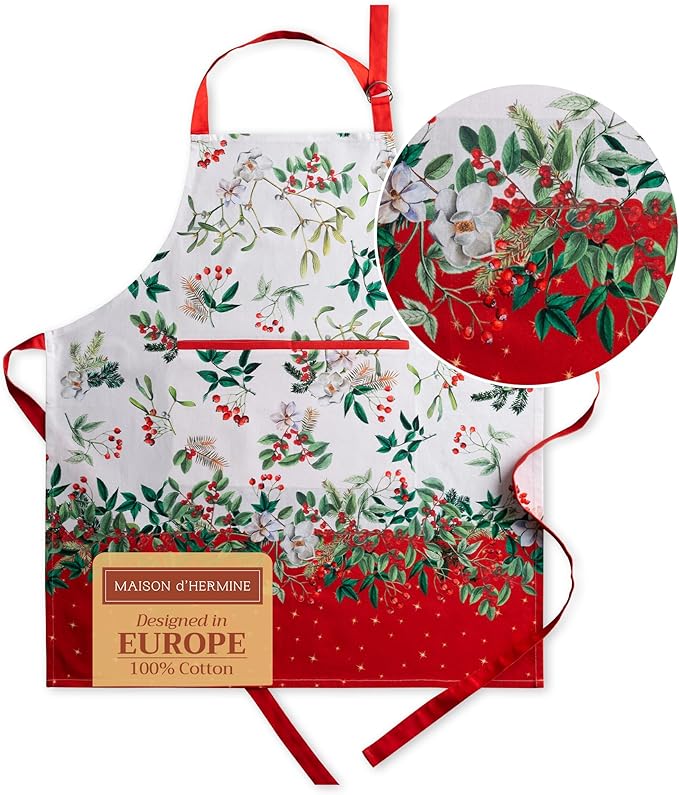 Maison d' Hermine 100% Cotton Apron for women with Pocket Kitchen Chef Apron for Men Cooking Gardening Server Waitress