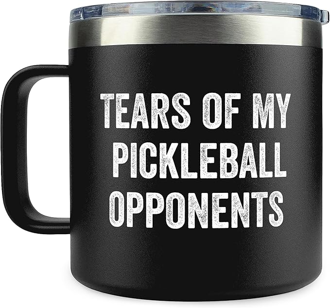 Pickleball Gifts for Women - Gifts for Pickleball Lovers, Women, Mom, Grandma, Girlfriend, Wife, Her - Tears of My Opponents Gift - 14 Oz Black Stainless Steel Coffee Mug with Lid
