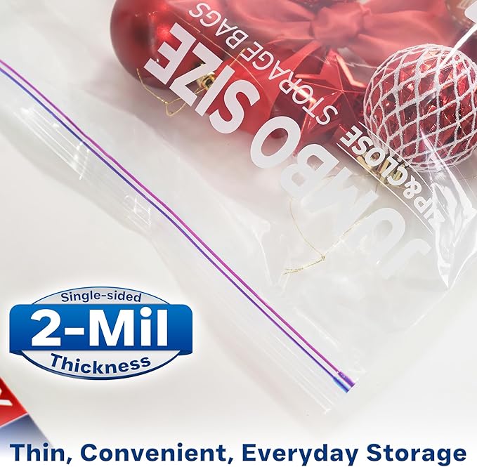 Jumbo 20 Gallon Size Zip Bags with Double Zippers, Clear Plastic Storage Bags for Household and Travel Use, Clothes and Toys, Large Assorted Sizes for Moving and Organization 24"x32" [15 COUNT]