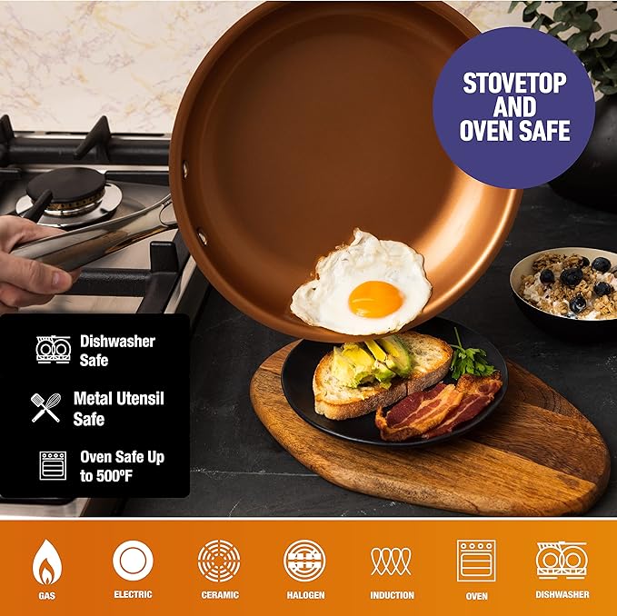 Gotham Steel PRO 3 Pc Hard Anodized Ceramic Frying Pans Set, 8” 10” 12” Nonstick Frying Pans Skillet with Non Toxic Ceramic & Titanium Coating, Induction Ready, Oven and Dishwasher Safe - Copper