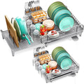 TOOLF Dish Drying Rack - Large Expandable Dish Rack for Kitchen Counter, Stainless Steel Dish Drainer for Kitchen Organization with Cutlery ＆ Cup Holder,Gray