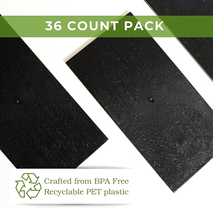 36ct Small 7" Rectangular Black Serving Tray | Mini Plastic Plates Dessert Table Display Set | Black Dinnerware Disposable Plates | Serving Platter for Mini Dessert & Mini Appetizer Plates | CMJJ