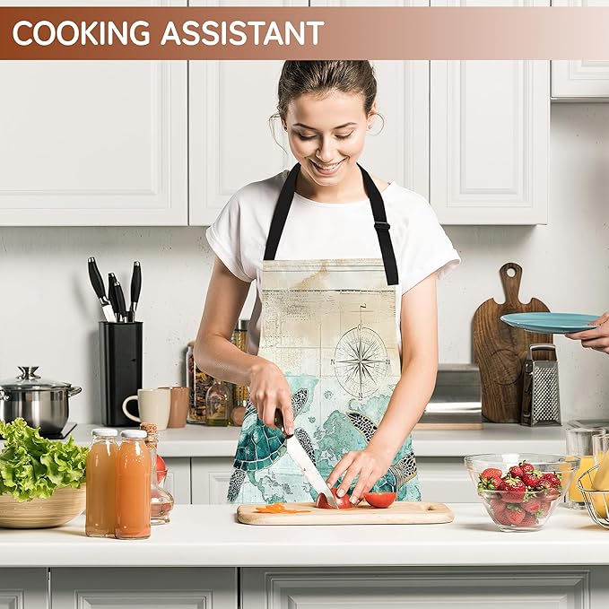 Kitchen Apron with Pocket,Waterproof Adjustable Neck and Long Ties, Cooking Baking Gardening Painting Apron for Women