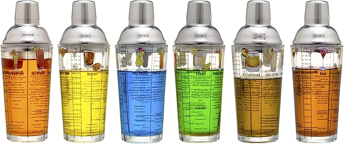 14 oz Recipe Glass Cocktail Shaker With Strainer Top - Includes 6 Cocktail Drink Recipes (Gin Theme)