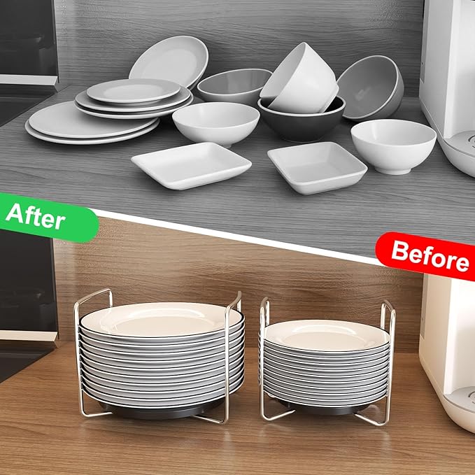 Adjustable Bamboo Dish Drying Rack - Stainless Steel 304 Dish Rack for Kitchen | Counter Home Essentials for Efficient Dish Organization and Drying (Black, 1*Small&1*Large)