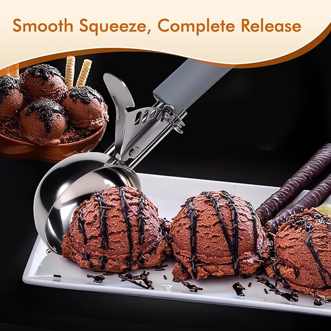 4 OZ Scoop, #8 Disher, Large Ice Cream Scoop with Trigger, Muffin Scoop, Large Cookie Scoops for Baking, Grey Handle, With Trigger for Portion Control