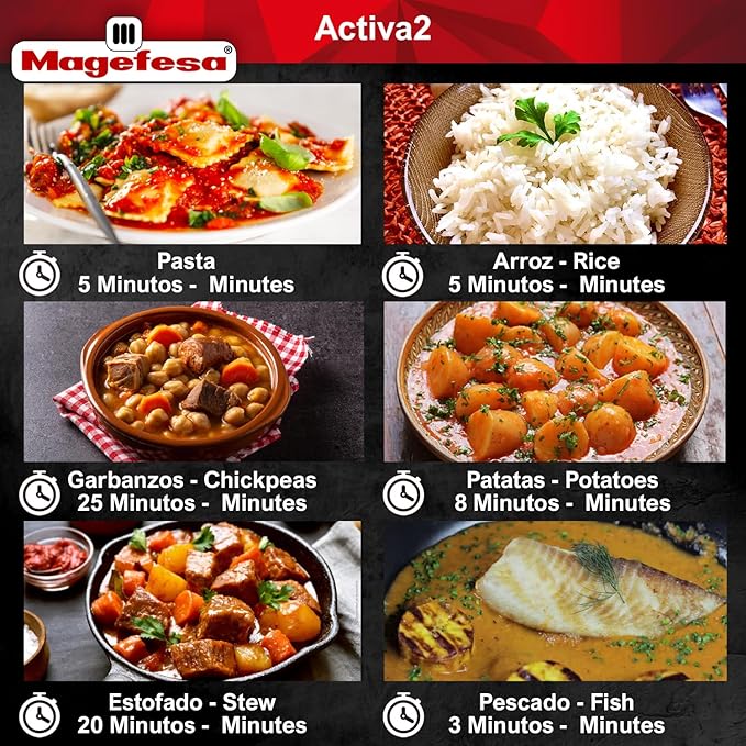 Magefesa Activa2 5.3-Quart Stainless Steel Pressure Cooker – 2 Cooking Programs, Works on All Stovetops, Red Handle