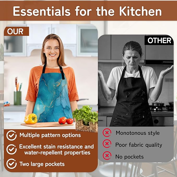 Kitchen Apron with Pocket,Waterproof Adjustable Neck and Long Ties, Cooking Baking Gardening Painting Apron for Women