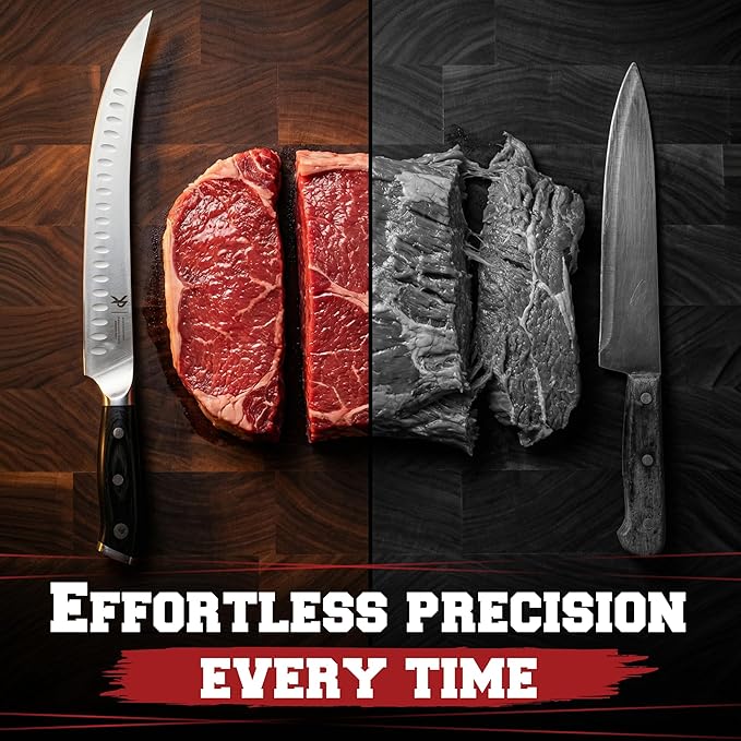 KITCHEN PERFECTION 10” Butcher Knife for Meat Cutting & Trimming-Ultra Sharp Cimeter Breaking Carving Knife with Sheath- Premium German Steel,Full Tang Ergonomic Handle -Perfect Grilling Gifts for Men