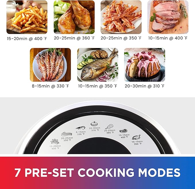 Total Chef Air Fryer - Aerogrill, Non-Stick Frying Basket, French Fry, Digital Touch Screen, 7 Presets, Freidora Eléctrica, Countertop Cooking Kitchen Appliance, 3.8 quart Black