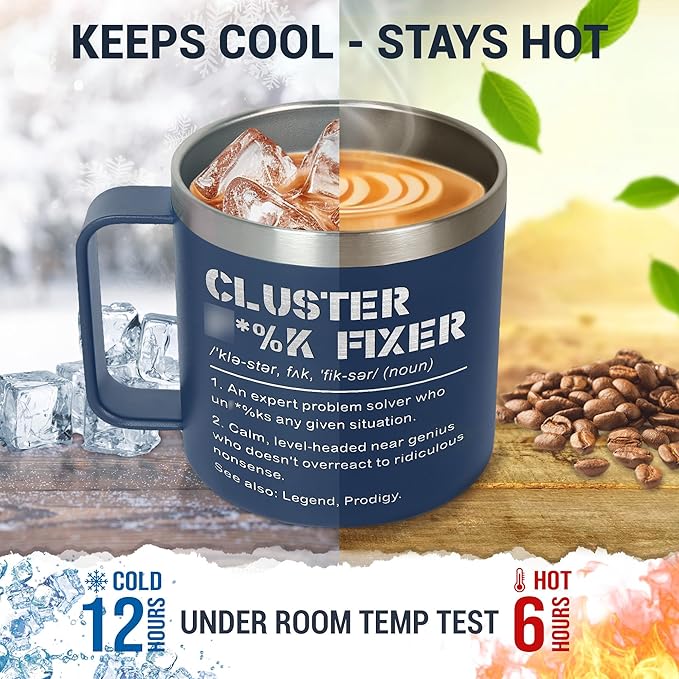 Christmas Funny Gifts for Coworkers - 14 Oz Stainless Steel Insulated Coffee Mug With Lid - Birthday Gag Gifts for Women Men Coworkers Boss Work Bestie Friends, White Elephant Gift for Men