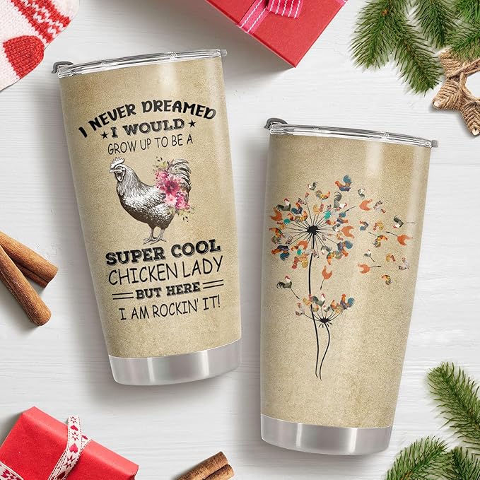 34HD Chicken Mom Tumbler with Lid, 20oz Stainless Steel Vacuum Insulated Farm Animal Mug, Chickens Farmer Gifts for Women, Chicken Gifts for Birthday Mothers Day