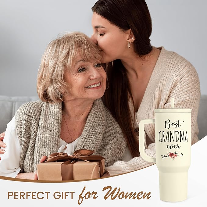 Grandma Tumbler with Handle 40oz, Grandmother Gifts from Granddaughter Grandson, Stainless Steel Tumblers Coffee Travel Cup, Gifts for Nana Mimi Grandmom on Birthday Christmas Mothers Day Valentines