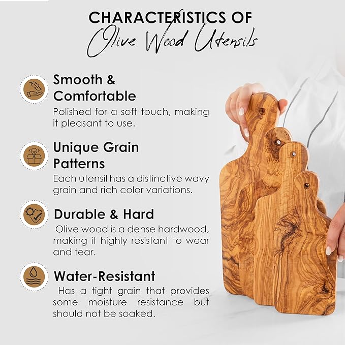 Premium Olive Wood Cutting Board Set of 4 - Handcrafted Sustainable Olivewood Boards with Beeswax Finish (9.05", 10.62", 11.81", 13.38") - Eco-Friendly, Durable, Knife-Friendly & Moisture-Resistant