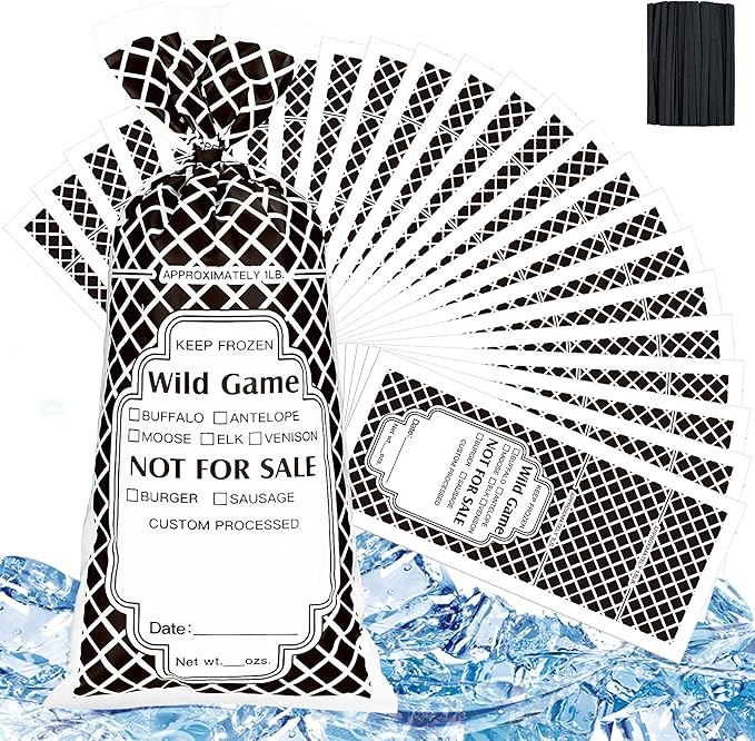 1500 Pack Wild Game Meat Bags Pack for Freezer 1.5 lb 10.4 x 4.4 Inches Ground Meat Freezer Packing Bags Bulk Venison Beef Processing Storage with Twist Ties for Outdoor