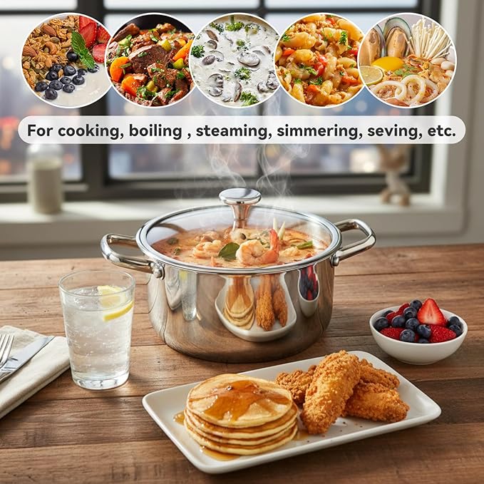 6QT Stainless Steel Stock Pot with Encapsulated Bottom & Lid - Professional Soup Pot - Nonstick Thick Bottom Stockpot for Cooking, Stewing, and Canning, Dishwasher Safe