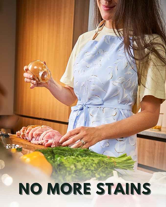 Premium Adjustable Cooking Aprons for Women with Pockets| Poly-Cotton Waterproof Kitchen Apron| Cute Floral Design, Long Ties