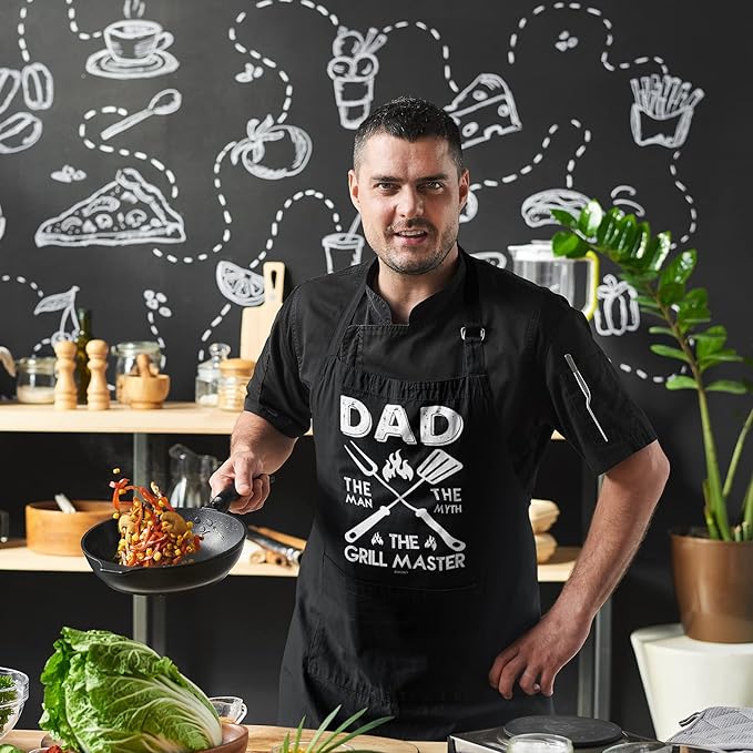 100% Cotton, Black Funny Aprons for Men, Dad, Husband - Birthday, Father’s Day Grilling Gifts for Papa, Husband.
