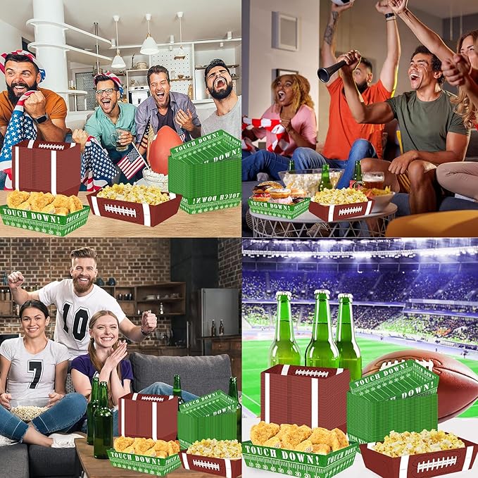 50Pcs Football Party Favors & Supplies - Paper Food Tray, Disposable Serving Boats for Football Birthday Party & Superbowl Decor