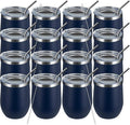 MEWAY 12oz Wine Tumbler 16 Pack Bulk Gifts for Women,Double Wall Vacuum Stainless Steel Travel Mug with Lid,Insulated Stemless Wine Cup Glass for Coffee,Cocktails,Drinks(Navy,Set of 16)